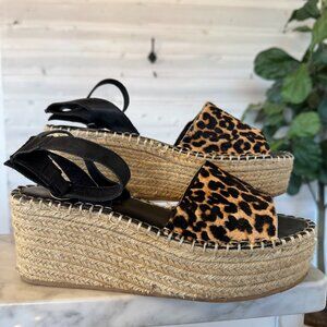 Matisse Trapeze Leopard Calf Hair Platform Espadrille Sandals.